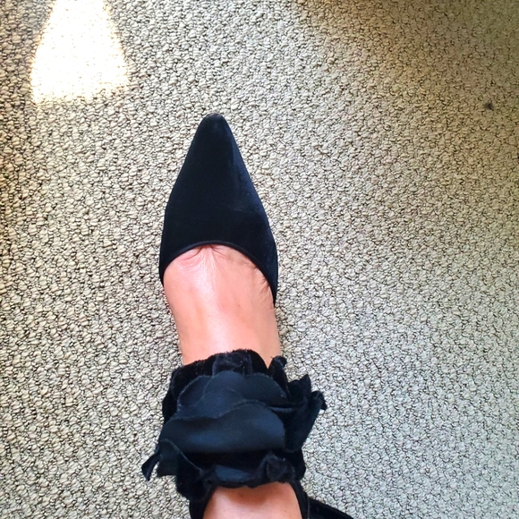 Christian Louboutin Black Suede, Flower Ankle Strap, Red Bottom, 3" Heels. 36.5 - Picture 9 of 10